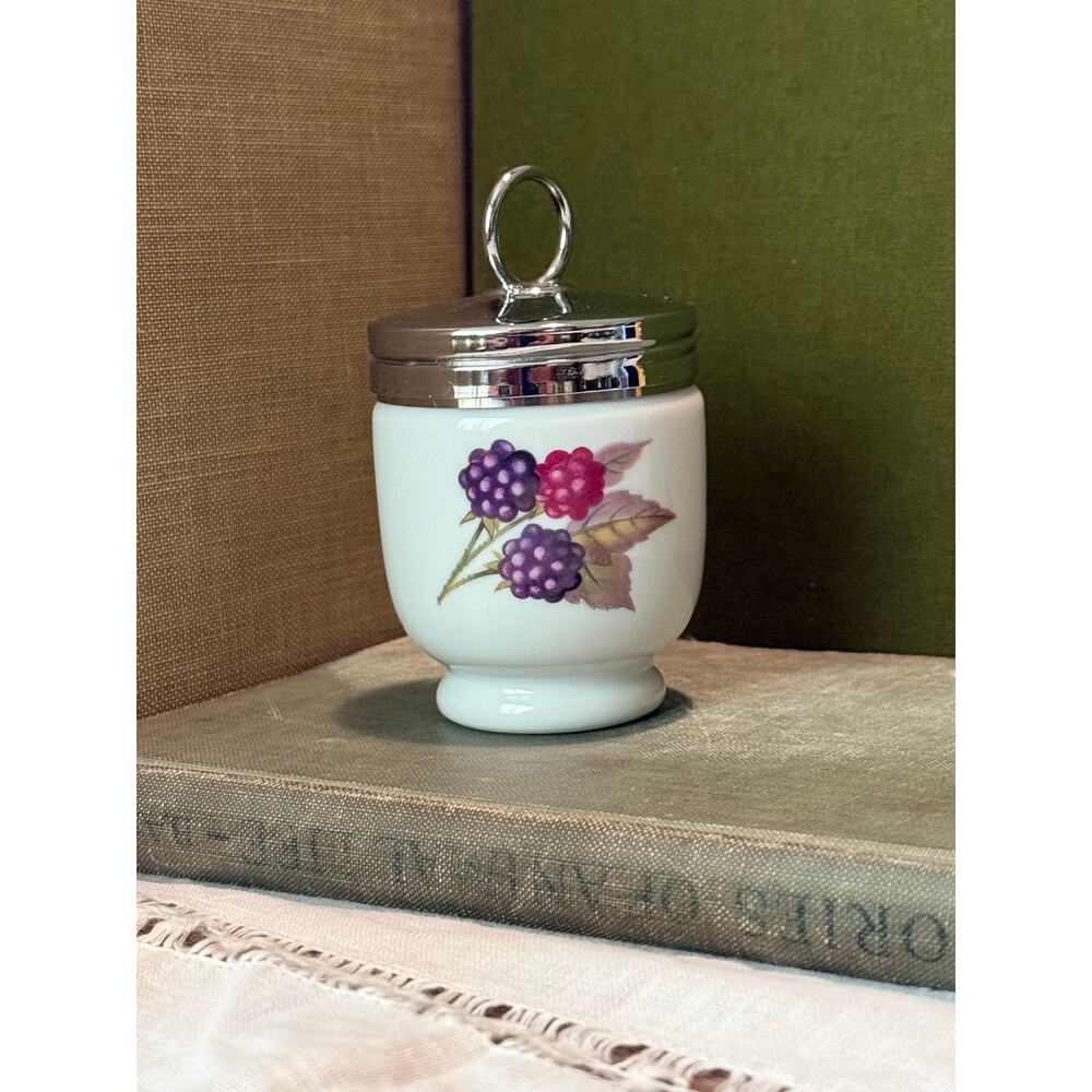 Royal Worcester Egg Coddler • Fruit Motif • Peach & Berries • Vintage